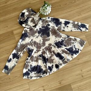 Lane Bryant Tie Dye Waffle Peplum Top blue gray white hooded